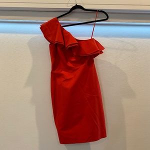 One Shoulder Ruffle Red Dress